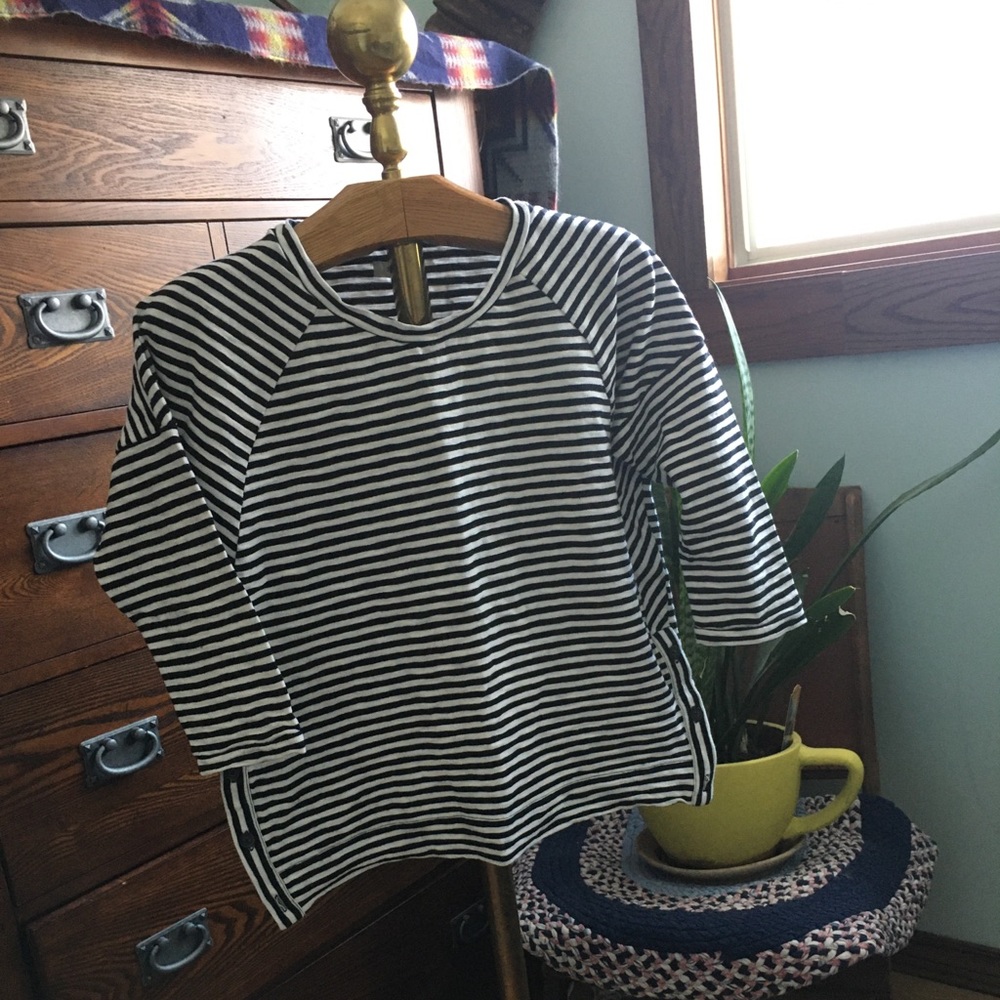 Madewell 100% Cotton black&cream stripe tee. Med